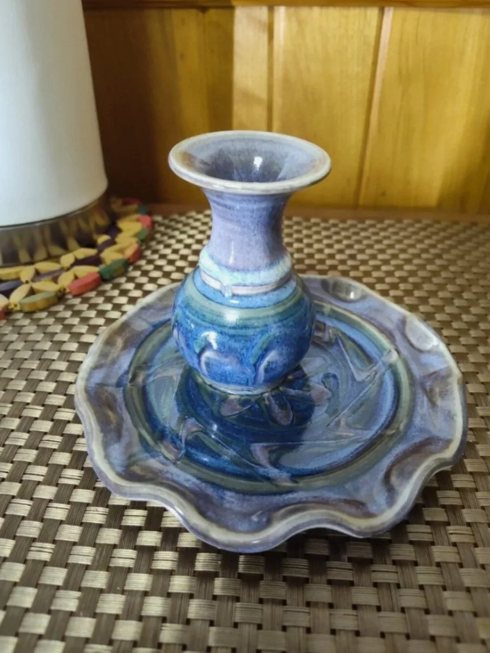 Handicrafted Blue and Purple Ceramic Pottery Reed Diffuser Signed 5